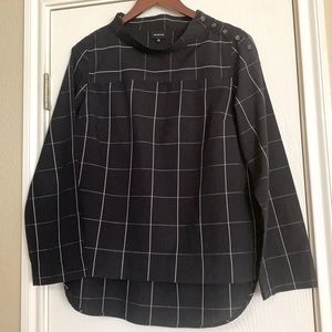Who What Wear Black & White Window pane Cotton Long Sleeve High Low Size M